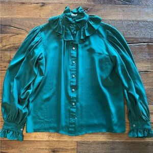 Yves Saint Laurent Vintage Jade green Ruffled Blouse